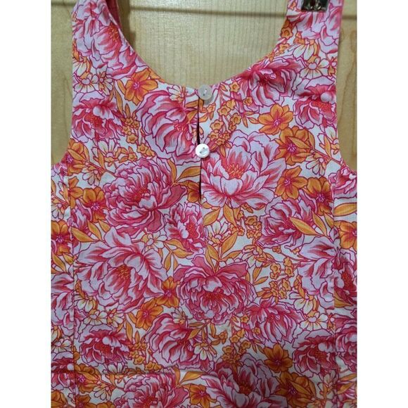 Tommy Bahama Girls Floral Dress Pink Orange Scalloped Hem Sleeveless Back Button - Picture 2 of 11